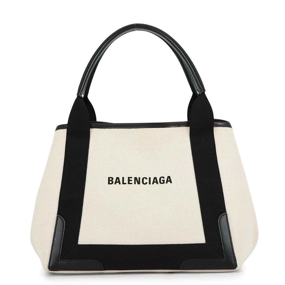 Balenciaga Tote Bag Navy Blue Cabas Pouch Canvas White Black